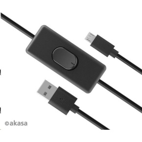 Kábel AKASA USB-A 2.0 na Micro-B, napájací kábel s prepínačom (pre Raspberry Pi 3 / 2 / 1 / Zero), 1.5m