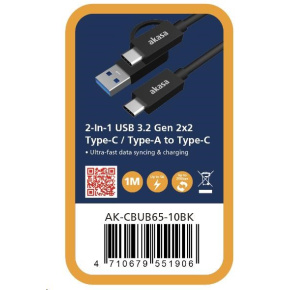 AKASA kabel 2-In-1 USB 3.2 Gen 2x2 Type-C / Type-A na Type-C, 20G, 1m