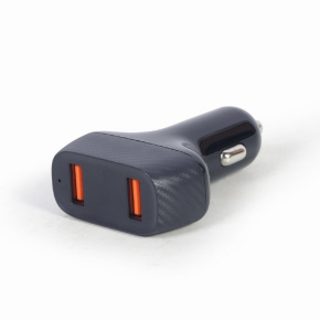 GEMBIRD Nabíječka do auta, 2x USB, rychlo-nabíječka, QC3.0, 36 W, černá