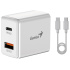 GENIUS nabíjecí set PD-20ACP, 20W, rychlé nabíjení, USB-C PD3.0, USB-A QC3.0, 1m kabel USB-C USB-C, bílá