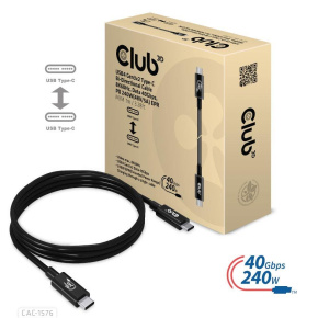 Club3D kabel USB4 Gen3x2 Typ-C, Oboustranný USB-IF Certifikovaný data kabel, Data 40Gbps, PD 240W(48V/5A) EPR M/M 1m