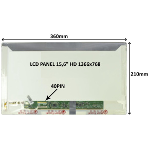 LCD PANEL 15,6" HD 1366x768 40PIN LESKLÝ / SKRUTKOVANIE Z BOKOV