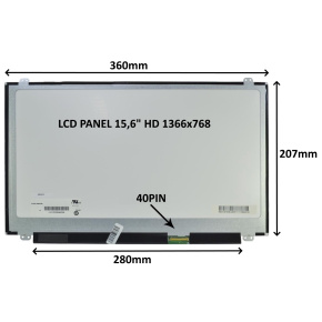 LCD PANEL 15,6" HD 1366x768 40PIN MATNÝ / ÚCHYTY HORE A DOLE