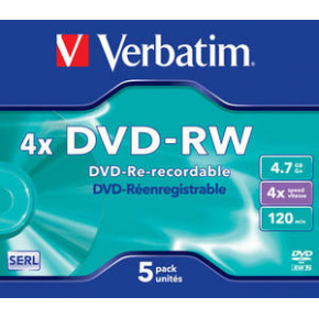 VERBATIM DVD-RW (4x, 4,7 GB), 5ks/pack