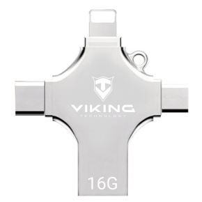 Viking 4v1/Flash USB/16GB/USB 3.0/USB-A + USB-C/+ Adaptér/Strieborná