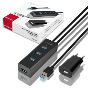 AXAGON HUE-S2BP, 4x USB 3.0 CHARGING hub, vr. AC adaptéra, kábel USB-A 1.2m