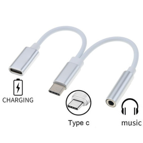 PremiumCord Prevodník USB-C na audio konektor jack 3,5mm female + USB typ C konektor na nabíjanie