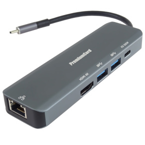 PremiumCord USB-C na HDMI, 2x USB3.2, PD 100W, RJ45