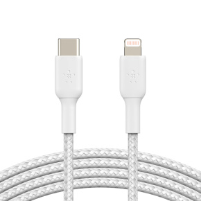 BELKIN kábel opletaný USB-C - Lightning, 2m, biely