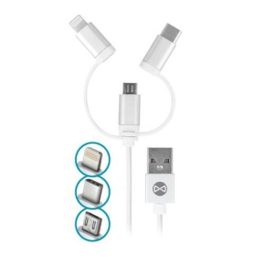 Dátový kábel Forever 3v1 micro USB+Lightning+USB-C 1m 1,5A biely