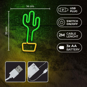 Dekoratívne LED neón Kaktus zelený
