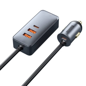 Baseus CCBT-A0G Rýchla Nabíjačka do Autá s Predlžovacím Káblom 120W 2x USB + 2x USB-C Gray