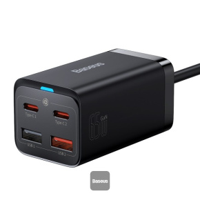 Baseus rýchlonabíjačka do siete GaN3 Pro, 2x USB-C, 2x USB 65W čierna