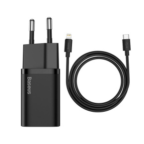 Baseus rýchlonabíjačka do siete Super Si USB-C PD QC 20W čierna s káblom USB-C/Lightning 1m