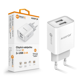 Múdra sieťová nabíjačka ALIGATOR 2,4A, 2xUSB, smart IC, biela